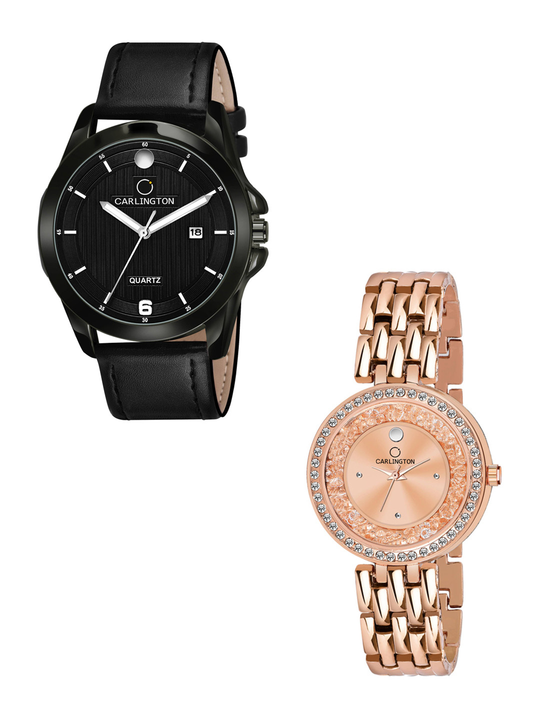 

CARLINGTON His & Her Combo Analogue Watch Gift Set CT1040 Black-MovaD RoseGold-Multicolor