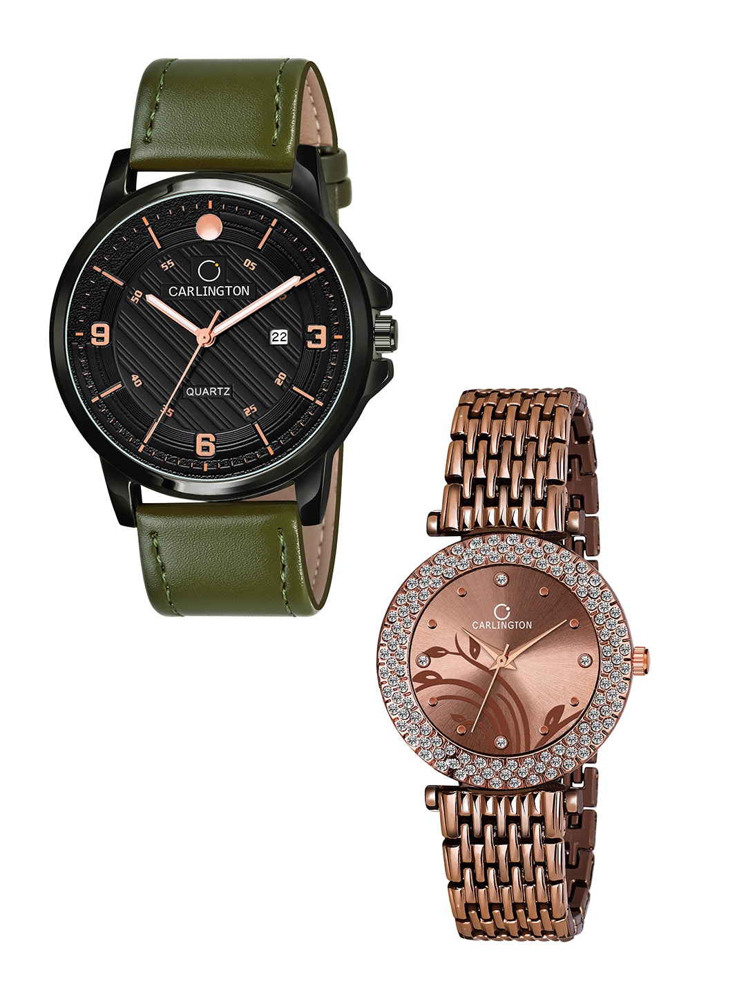 

CARLINGTON Set Of 2 Multicoloured Embellished Dial & Leather Straps Analogue Watch CT1050, Multi