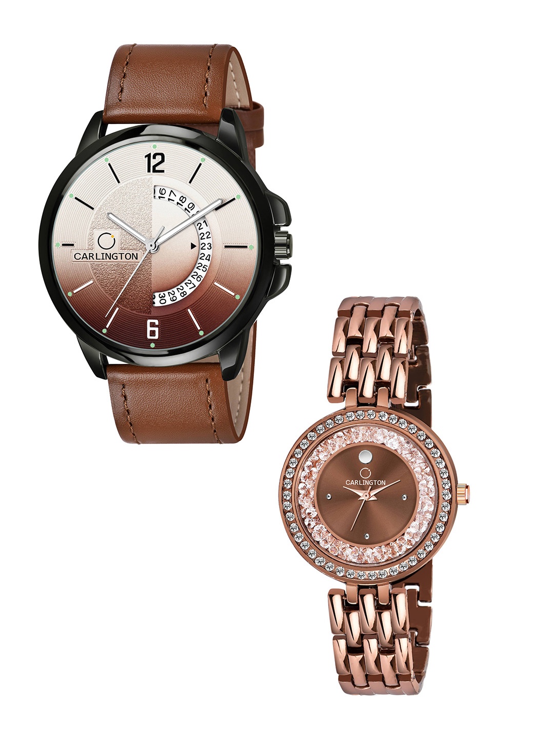 

CARLINGTON Unisex Embellished Dial Analogue Watches CT1030 Tan-MovaD