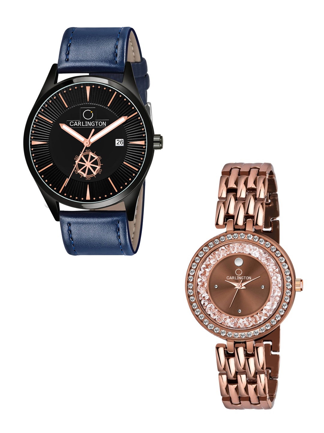 

CARLINGTON Unisex Set Of 2 Blue Leather Straps Analogue Watches CT1020 BlueBlack-MovaD