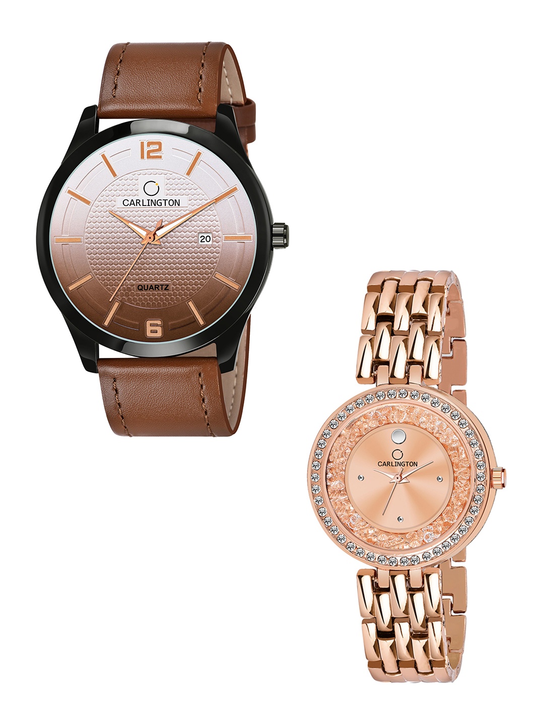 

CARLINGTON Unisex Set Of 2 Brown & Gold Straps Analogue Watches CT1010 Tan-MovaD