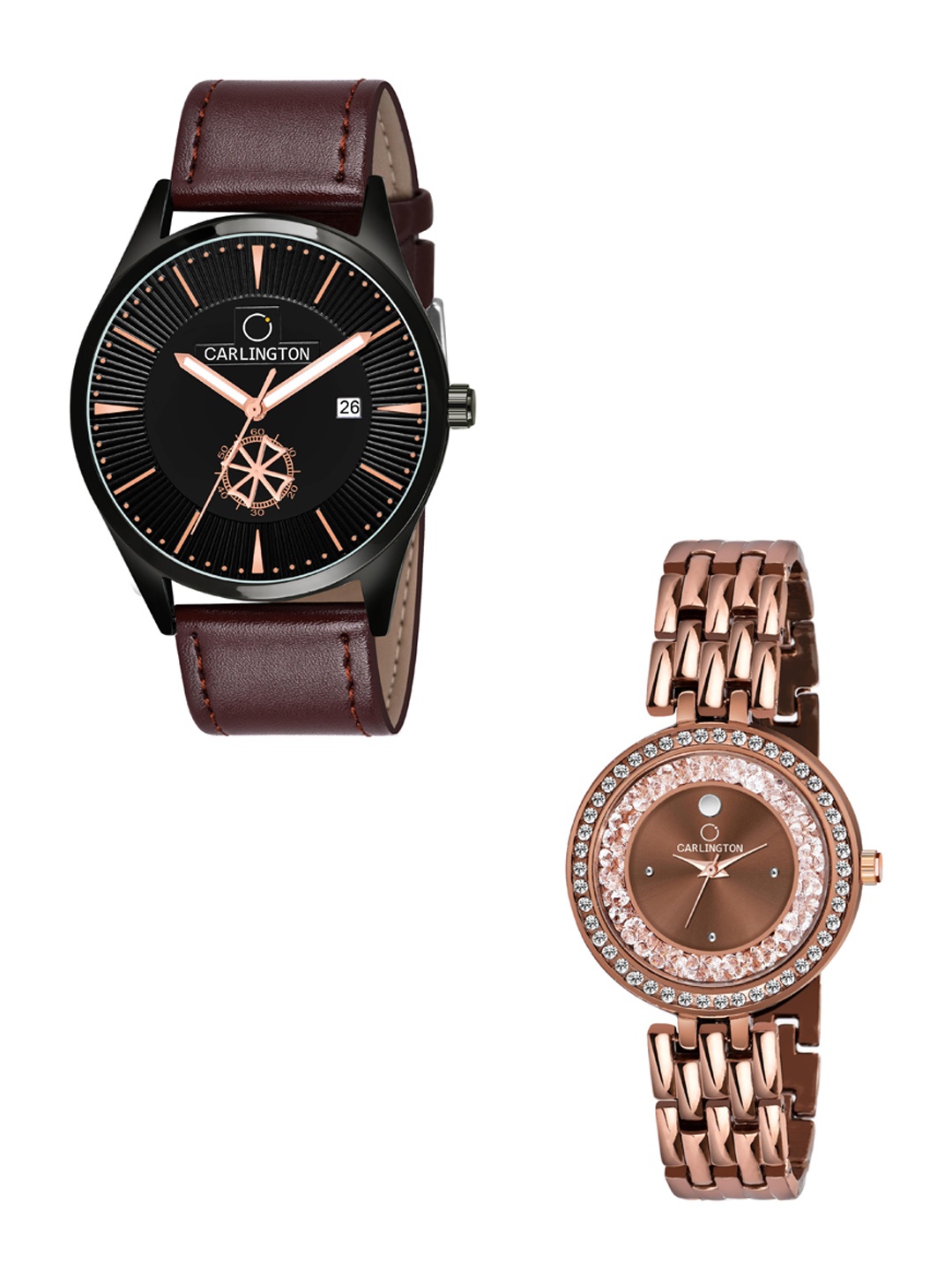 

CARLINGTON Unisex Set Of 2 Black & Brown Analogue Watches CT1020 BrownBlack-MovaD