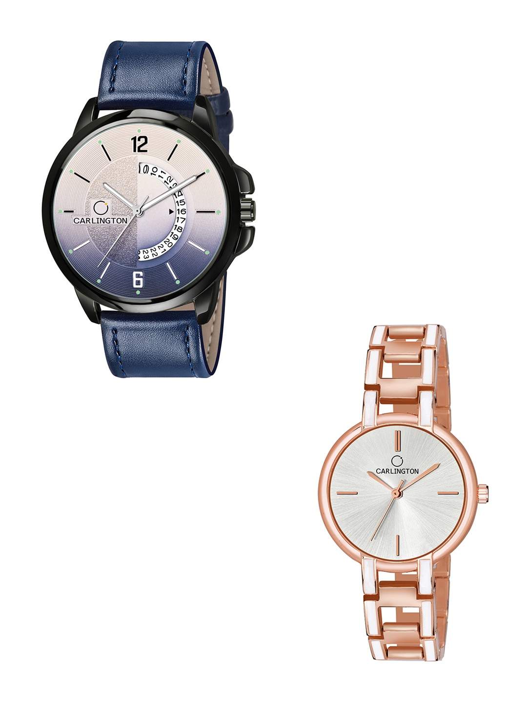 

CARLINGTON His & Her Combo Analogue Watch Gift Set CT1030 Blue-CK Silver-Multicolor