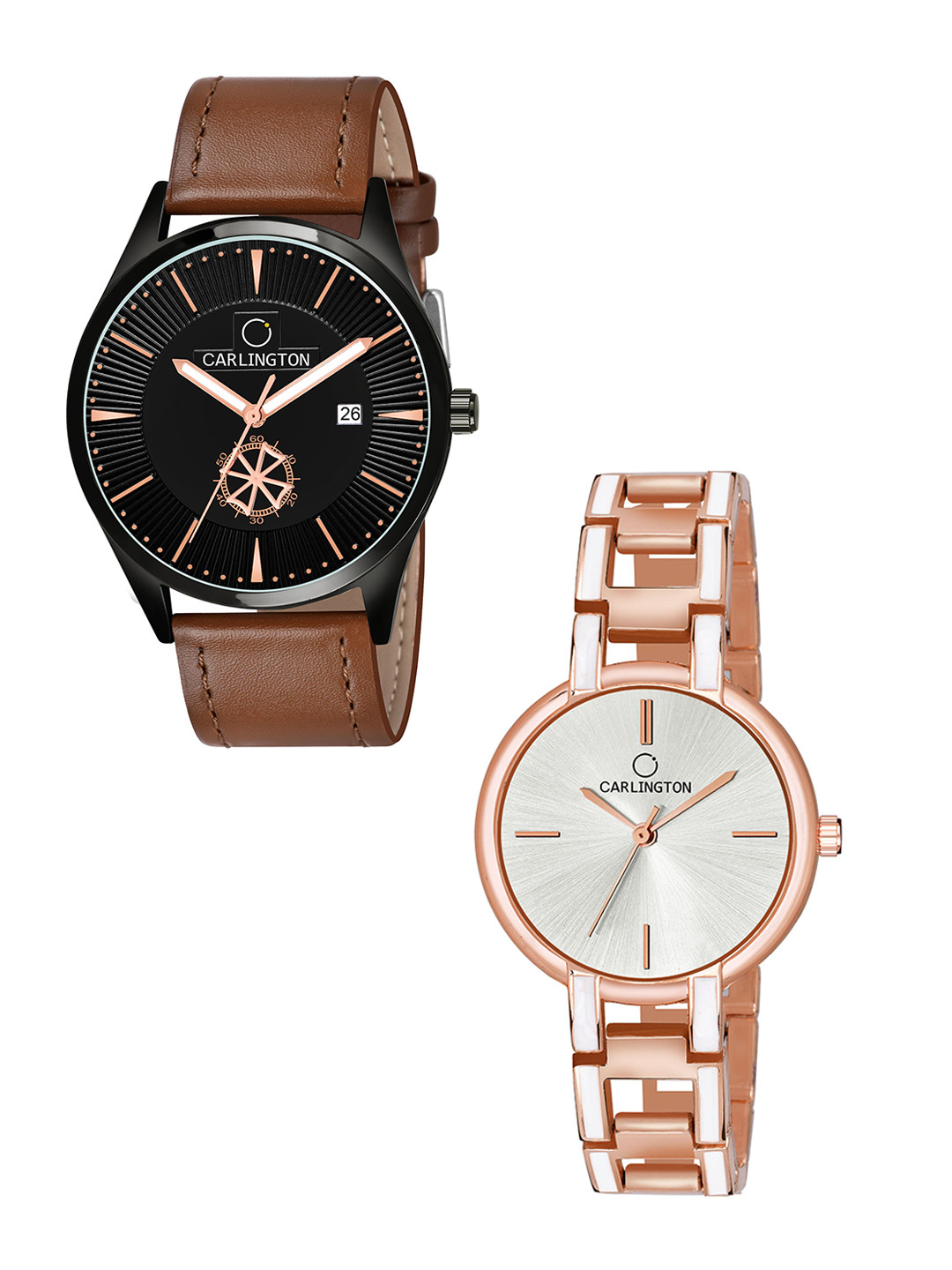 

CARLINGTON Set Of 2 Tan & Silver Analogue Watch Gift Set CT1020, Multi