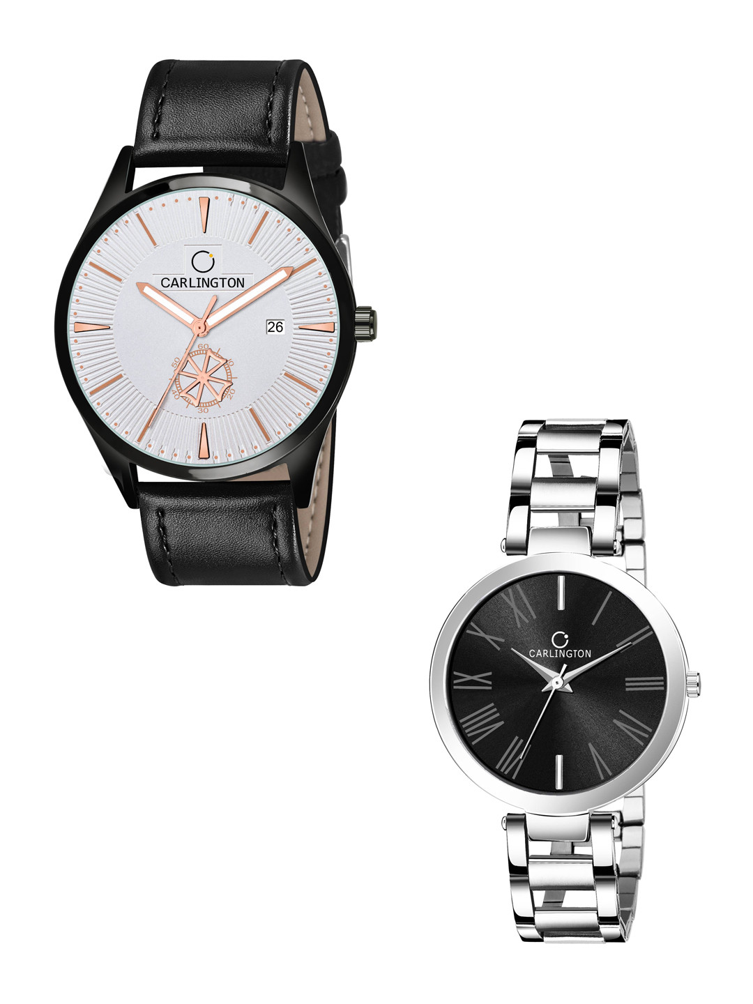 

CARLINGTON Unisex Black Printed CT1020 His and Her Watch Gift Set Analogue Watch