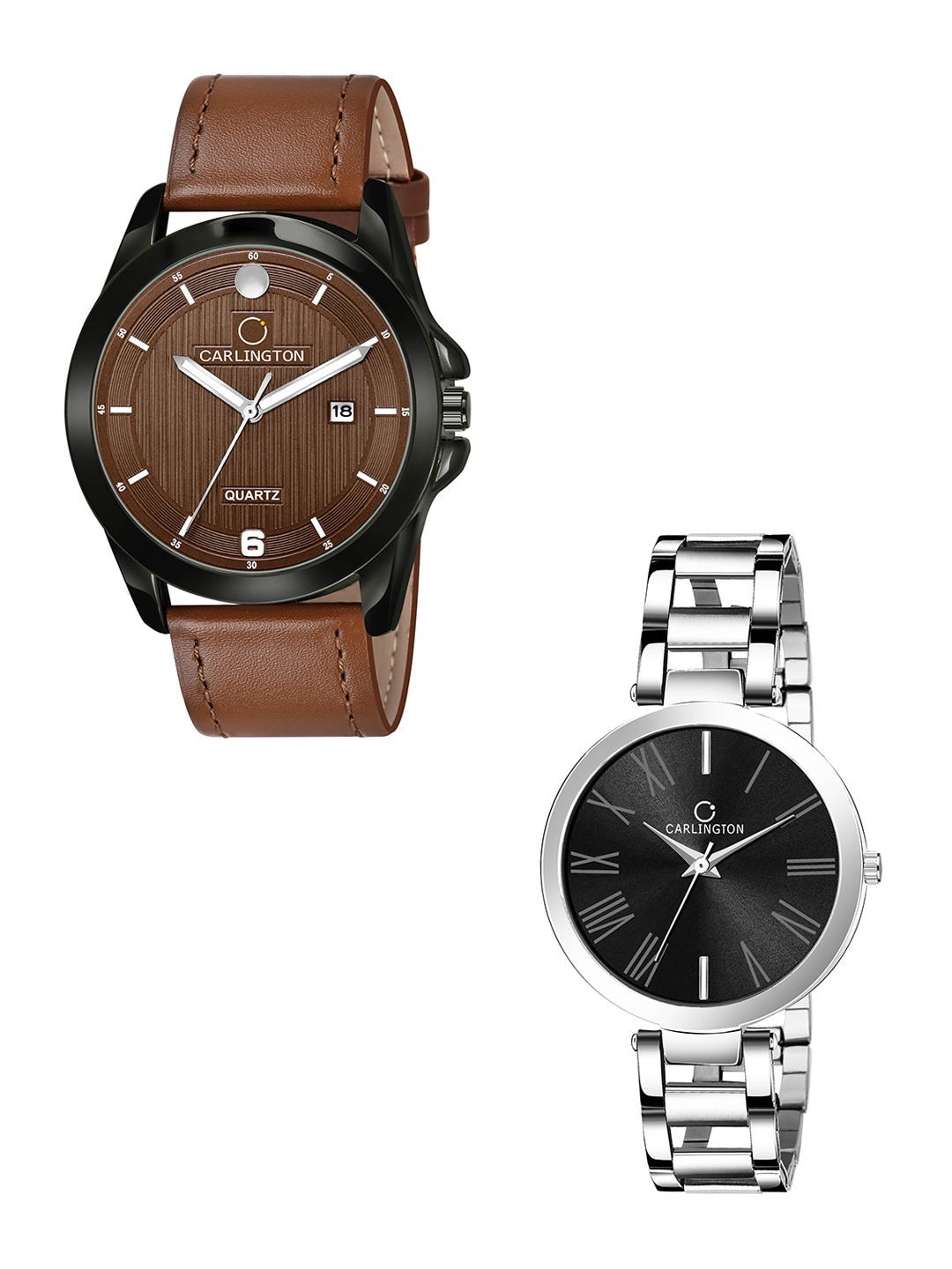 

CARLINGTON Unisex Black Dial & Silver Toned Leather Bracelet Style Straps Analogue Watch, Tan
