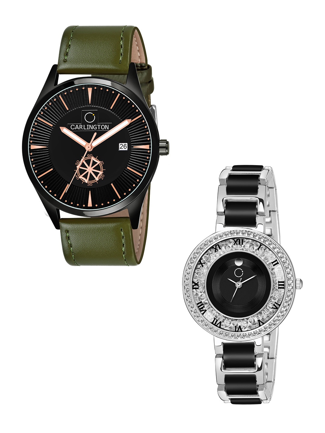 

CARLINGTON Set Of 2 Black & Green Analogue Watch Gift Set CT1020, Multi