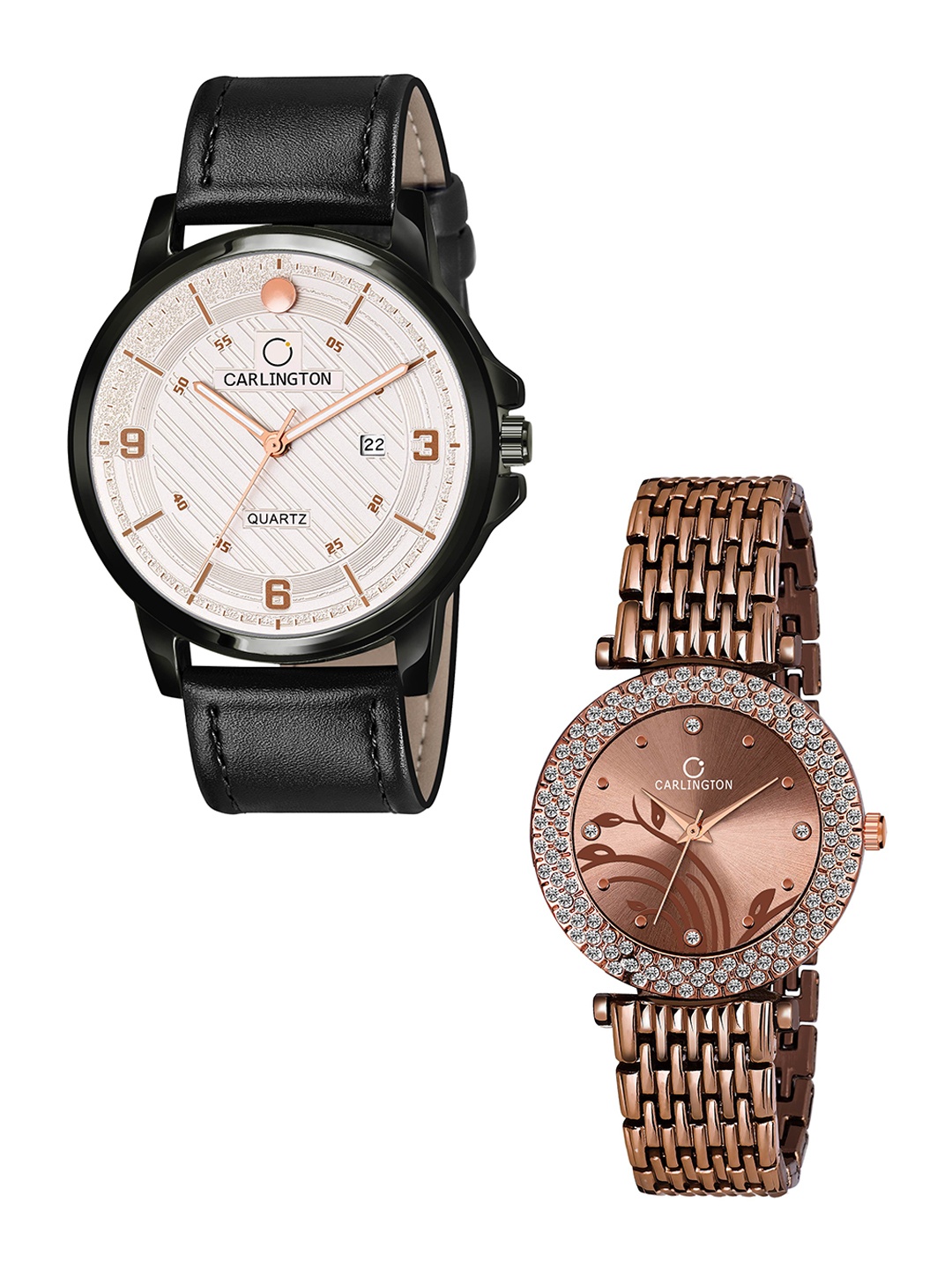 

CARLINGTON Set Of 2 Black & Brown Analogue Watch Gift Set CT1050, Multi