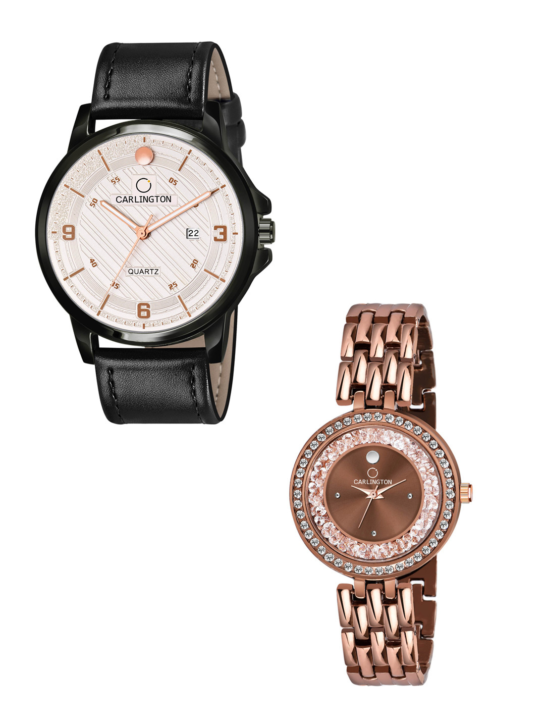 

CARLINGTON His & Her Combo Watch Gift Set CT1050 BlackSilver-MovaD Brown-Multicolor, Black