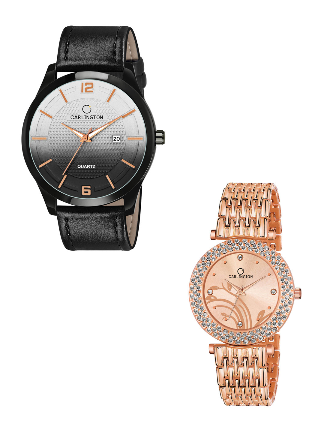 

CARLINGTON Unisex Pack Of 2 Black Dial & Leather Straps Analogue Watch CT1010 Black