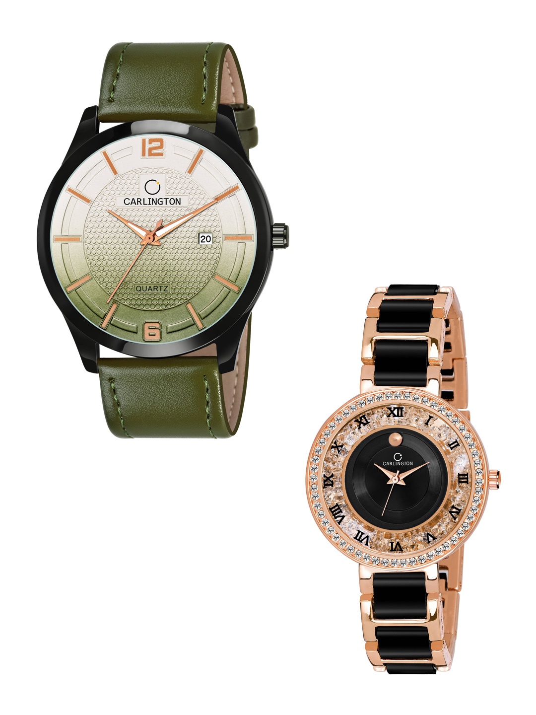 

CARLINGTON Leather Bracelet Style Straps Analogue Couple Watches CT1010, Olive