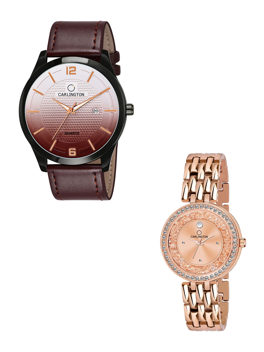 

CARLINGTON Leather Bracelet Style Straps Analogue Couple Watches CT1010, Brown