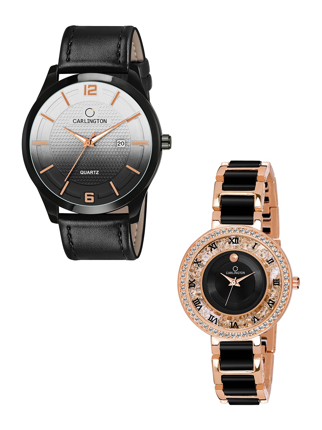 

CARLINGTON Leather Bracelet Style Straps Analogue Couple Watches CT1010, Black