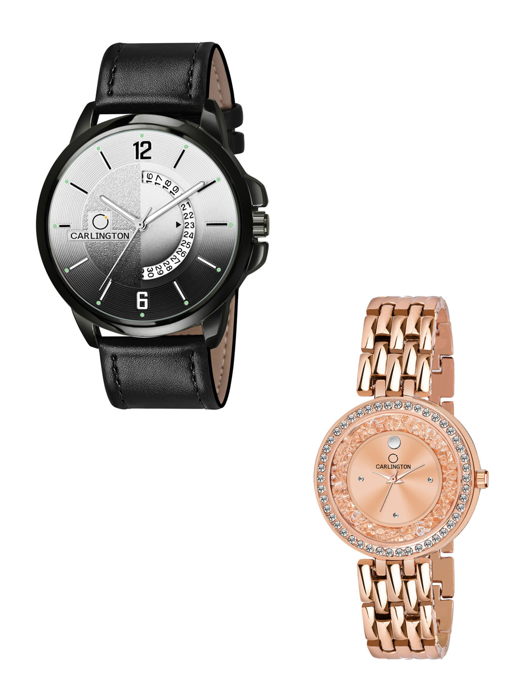 

CARLINGTON Leather Bracelet Style Straps Analogue Couple Watches CT1030, Black