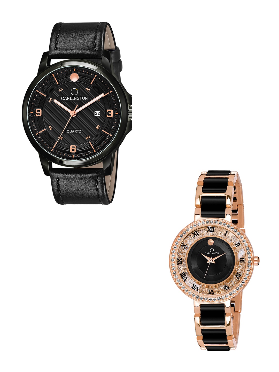 

CARLINGTON Leather Bracelet Style Straps Analogue Couple Watches CT1050, Black