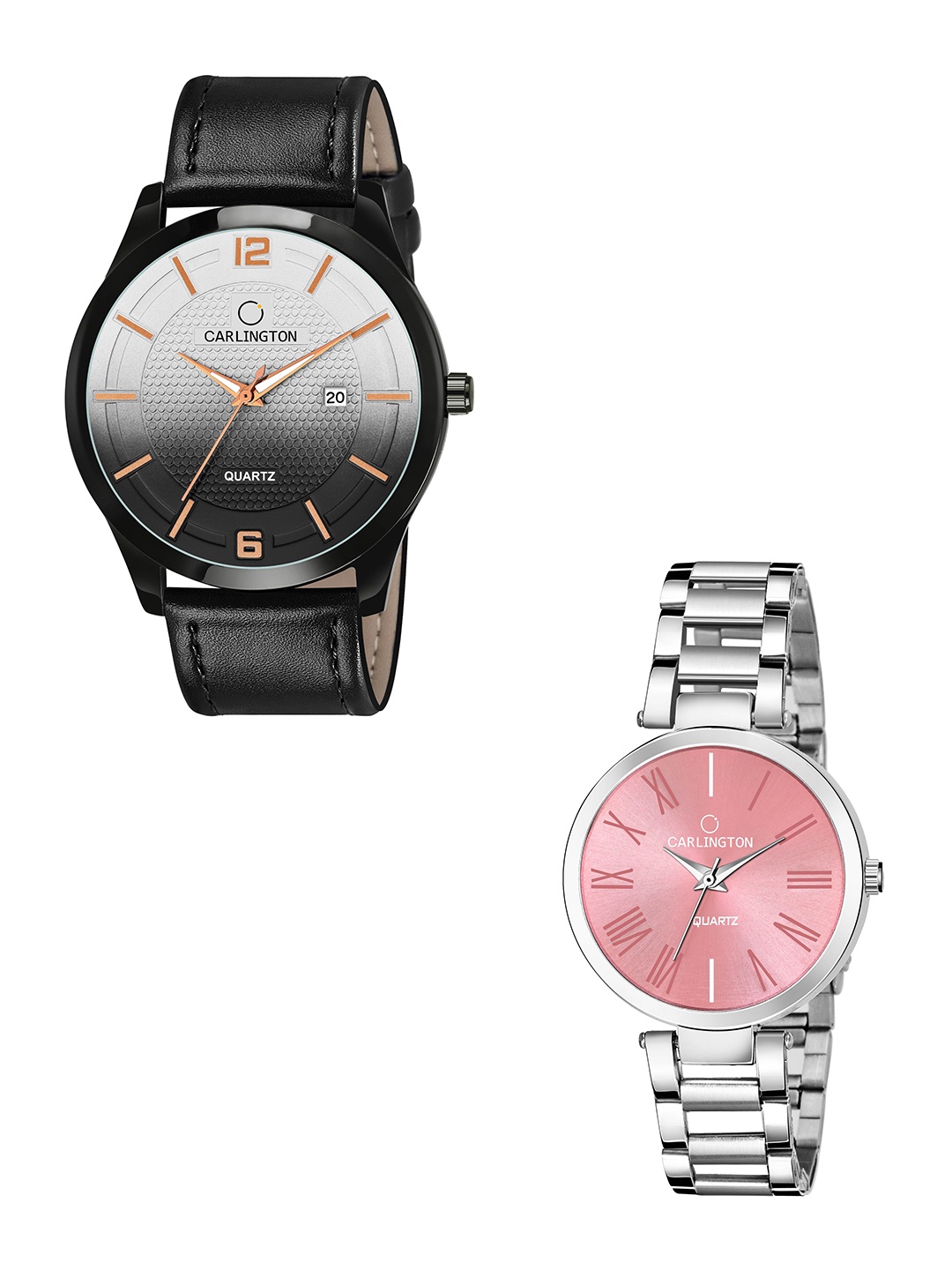 

CARLINGTON Unisex Pack of 2 Cream Dial & Black Leather Straps Analogue Watch CT1010 -112