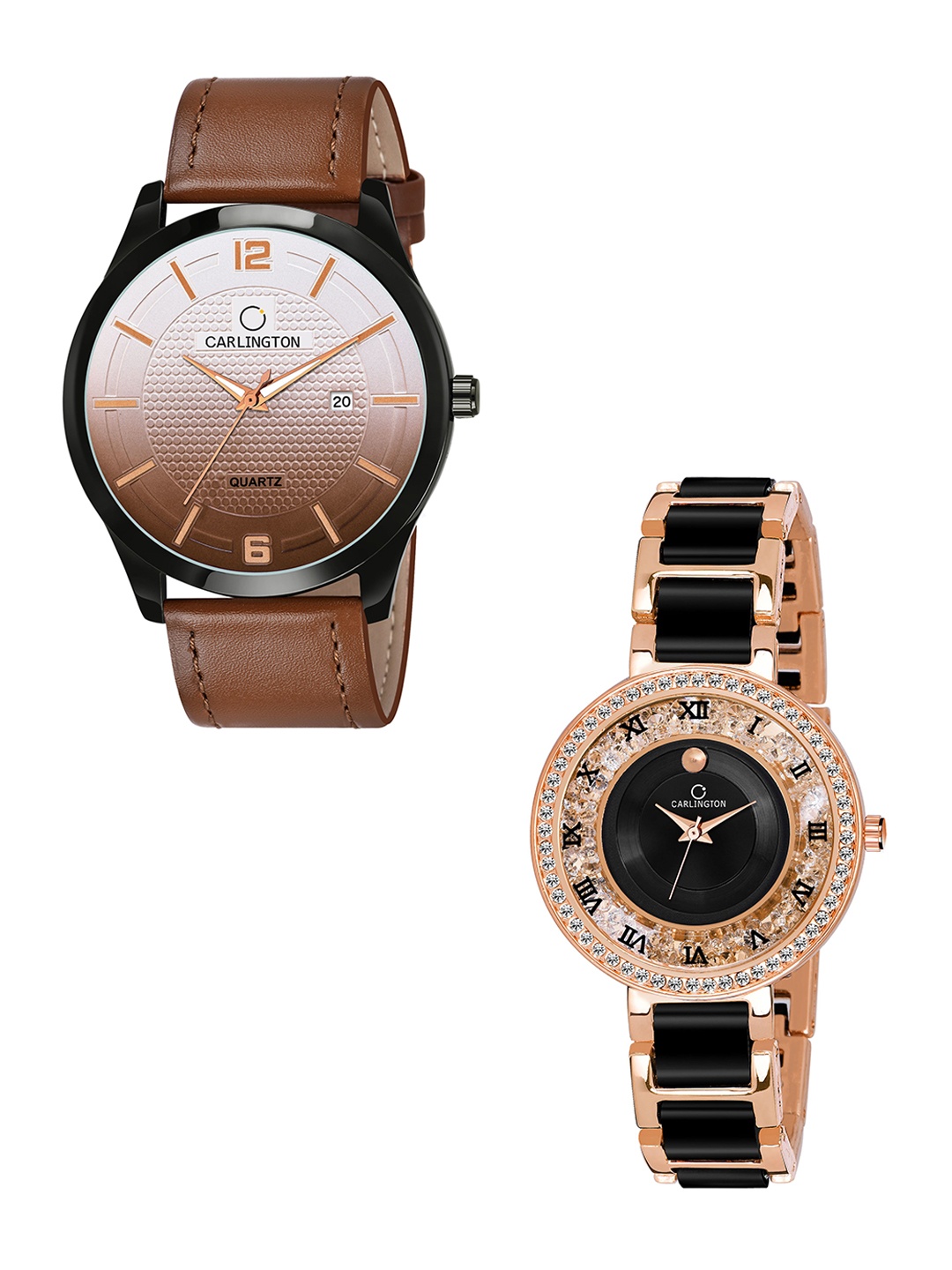 

CARLINGTON Unisex Embellished Dial & Leather Straps Analogue Watch, Tan