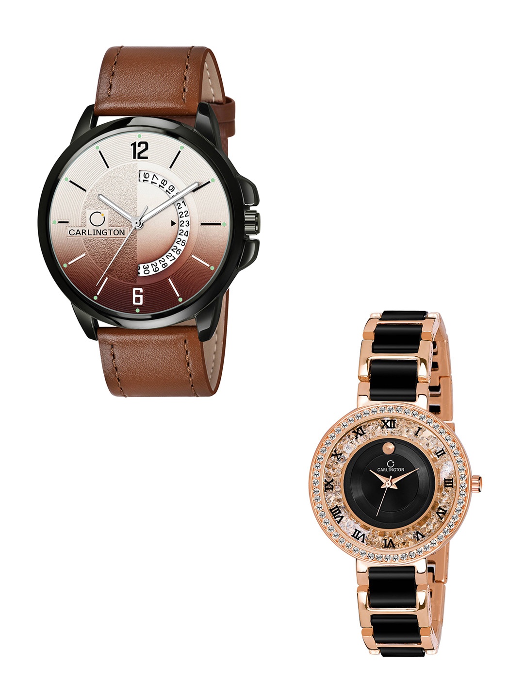 

CARLINGTON Unisex Embellished Dial & Leather Bracelet Style Straps Analogue Watch, Tan