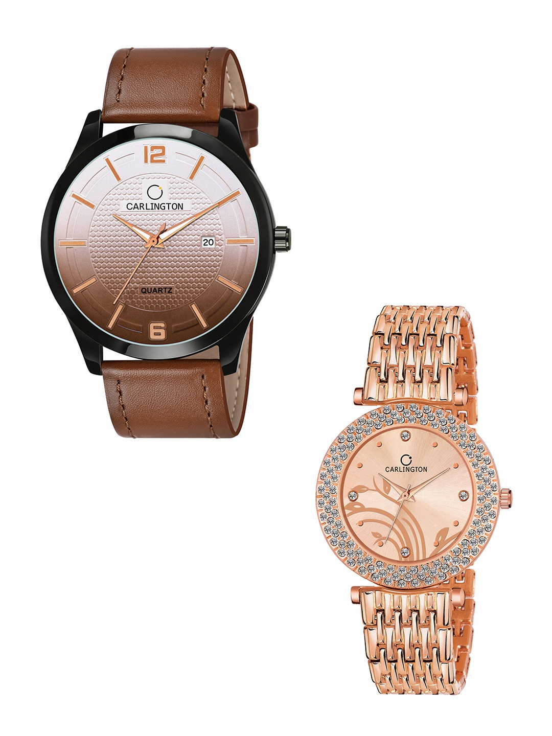 

CARLINGTON Unisex Embellished Dial & Leather Straps Analogue Watch CT1010, Tan