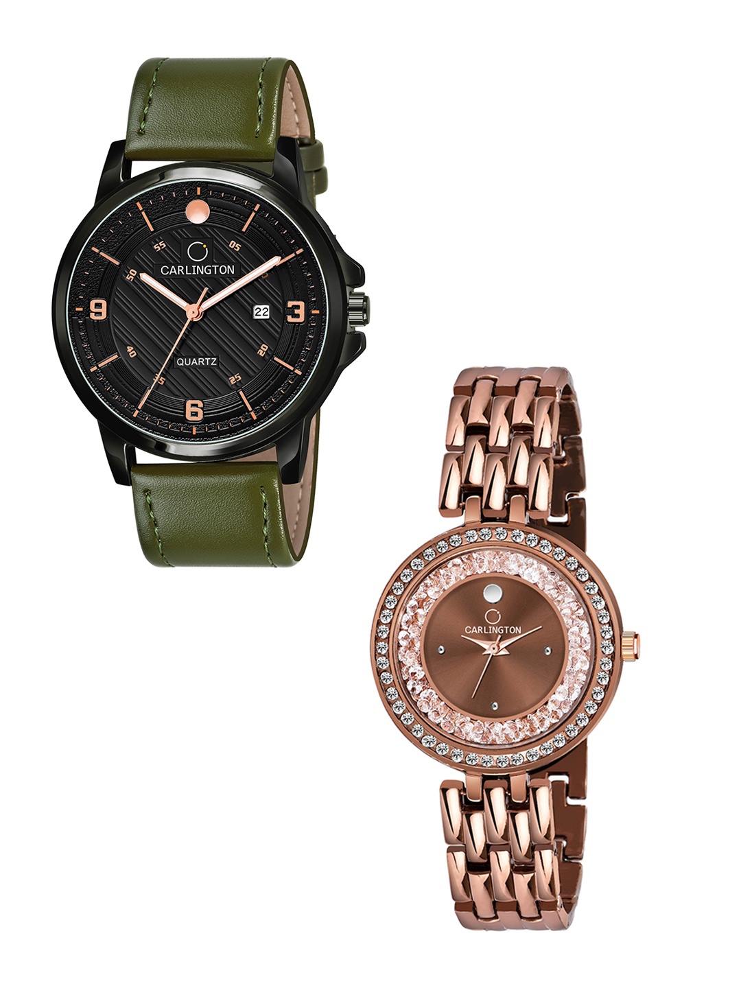 

CARLINGTON Unisex Multicoloured Printed Dial & Multicoloured Leather Bracelet Style Straps Analogue Watch, Olive