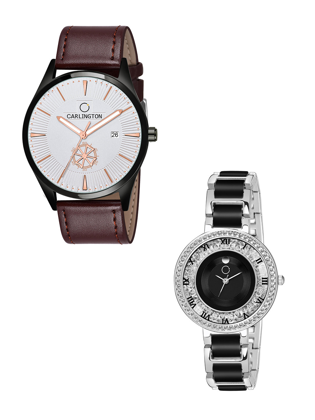 

CARLINGTON Unisex Multicoloured Embellished Dial & Multicoloured Leather Straps Analogue Watch, Brown