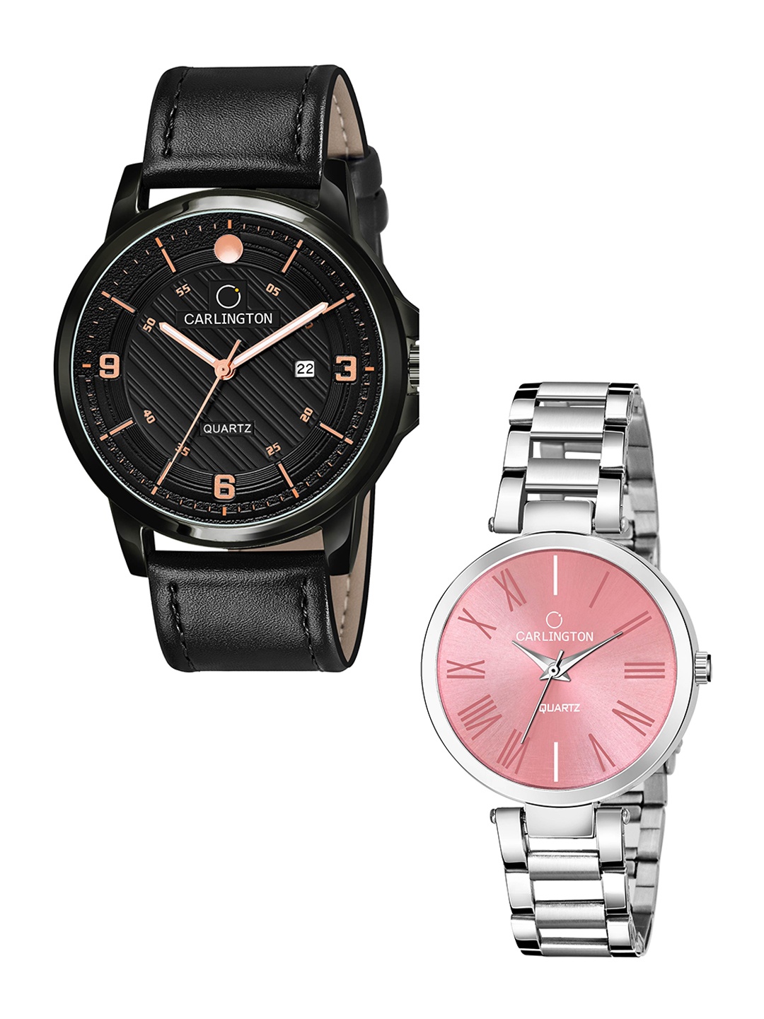 

CARLINGTON Unisex Multicoloured Embellished Dial & Multicoloured Leather Straps Analogue Watch, Black