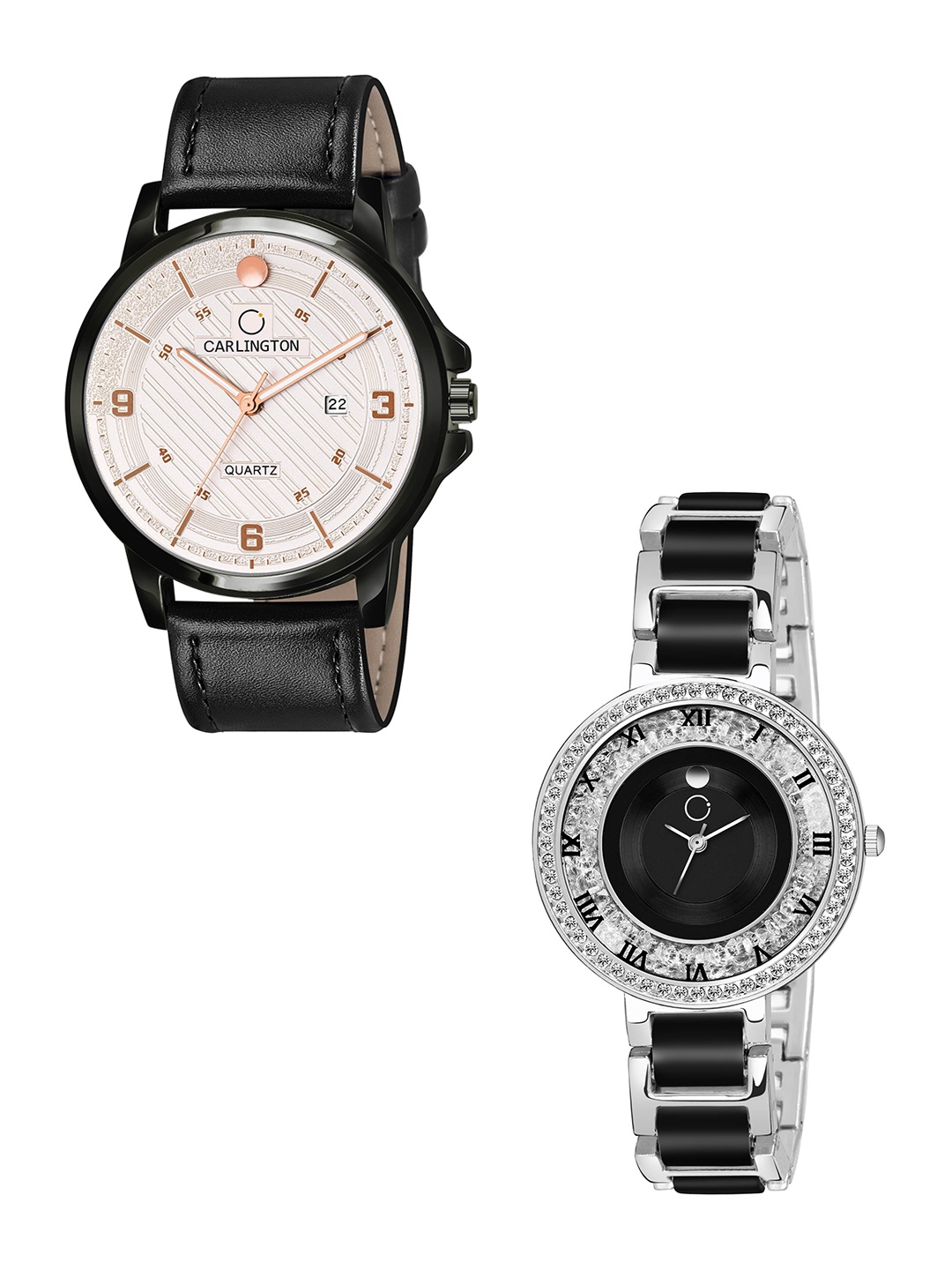 

CARLINGTON Unisex Multicoloured Embellished Dial & Multicoloured Leather Straps Analogue Watch, Black