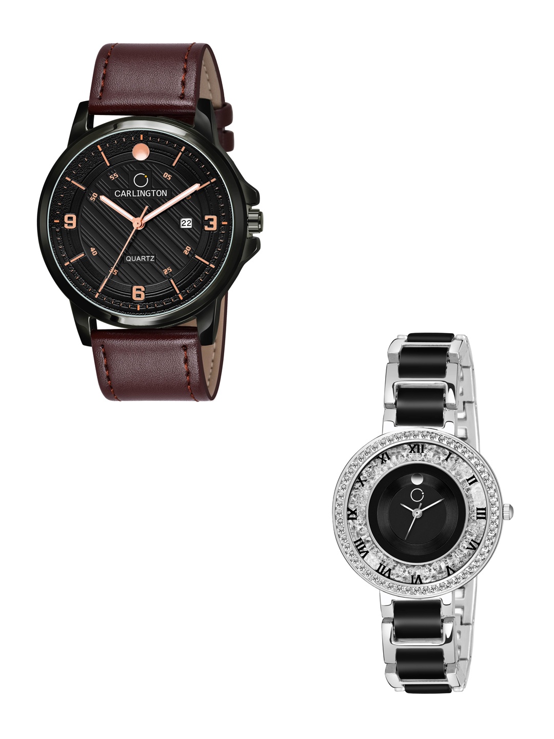

CARLINGTON Unisex Multicoloured Embellished Dial & Multicoloured Leather Straps Analogue Watch, Brown