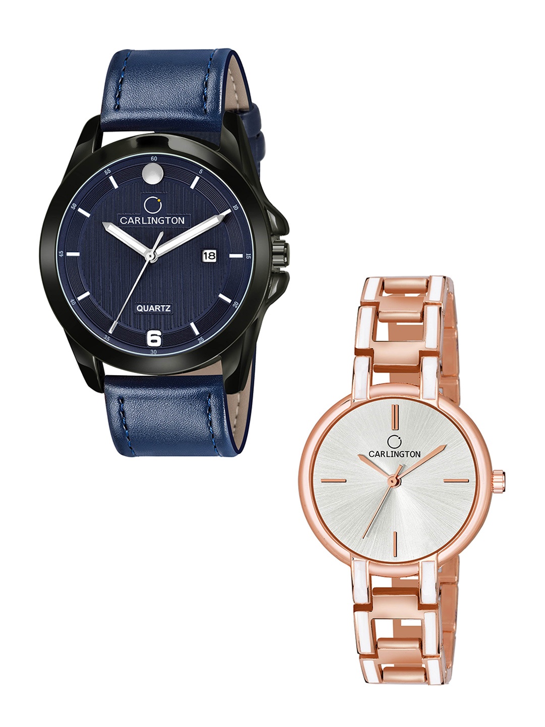 

CARLINGTON Set of 2 Unisex Blue Embellished Dial & Leather Straps Analogue Watch CT1040