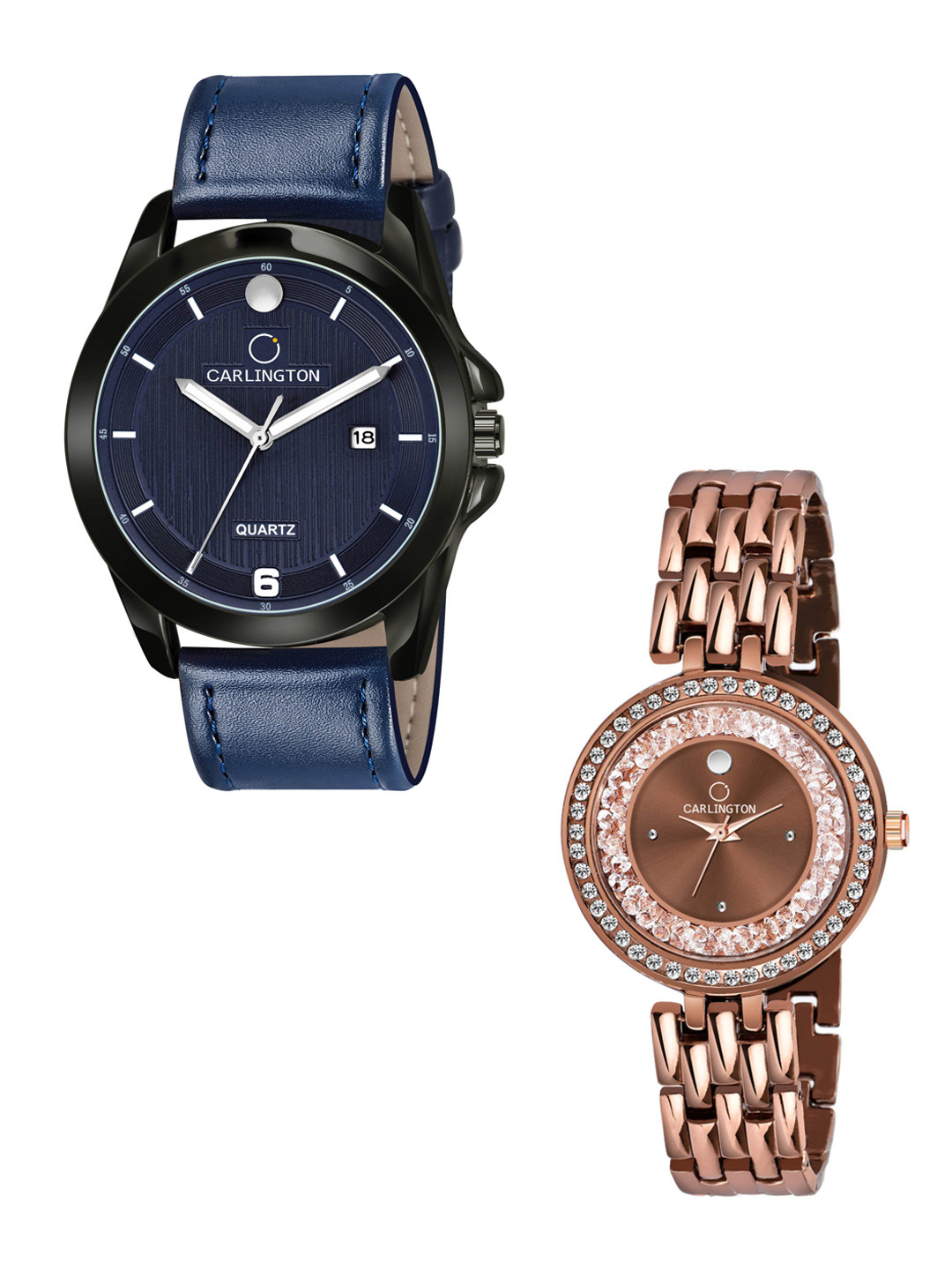 

CARLINGTON Set of 2 Unisex Blue Printed Dial & Blue Leather Straps Analogue Watch