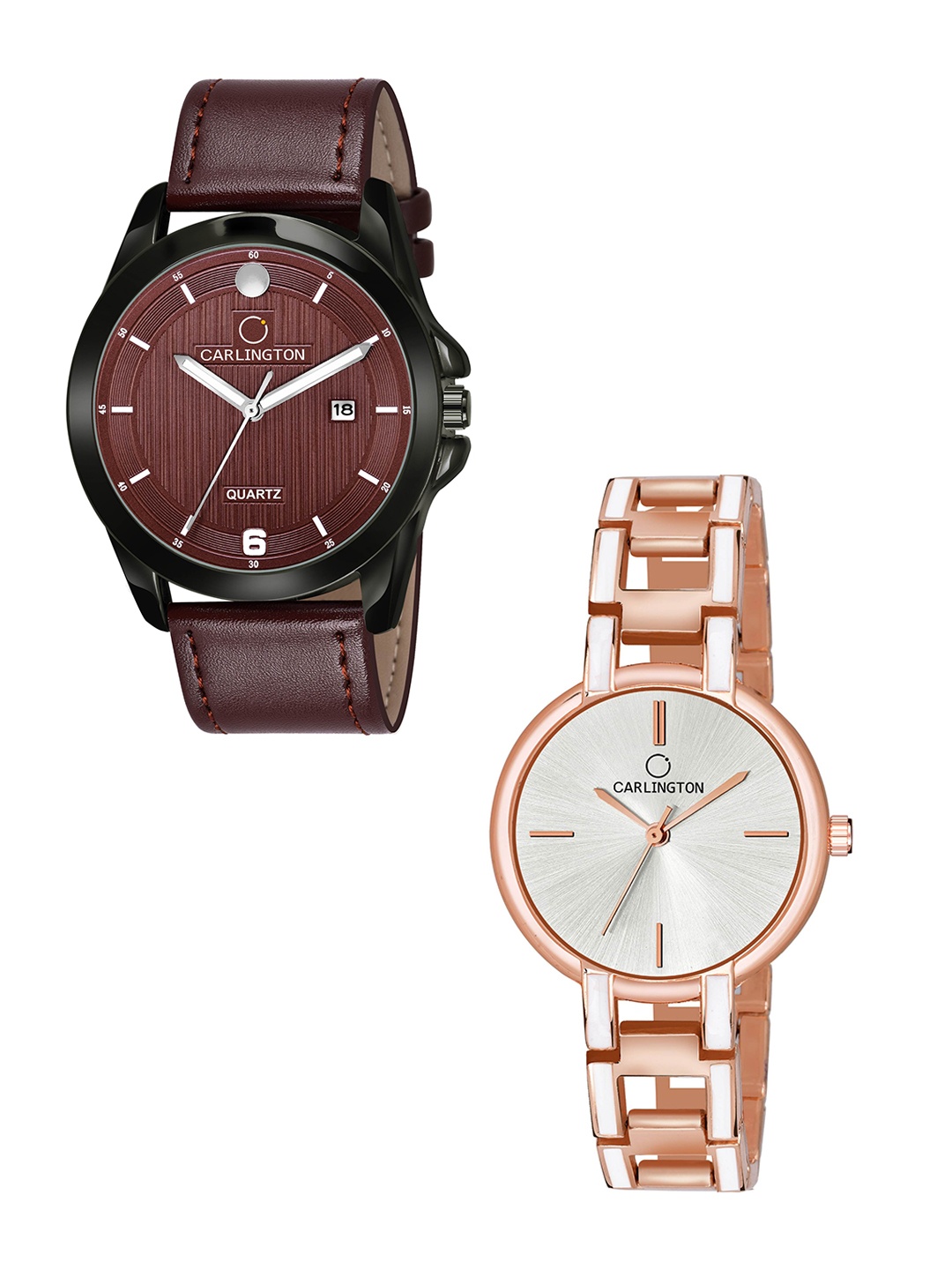 

CARLINGTON Pack Of 2 Multicoloured Embellished Dial & Leather Straps Analogue Watch, Multi