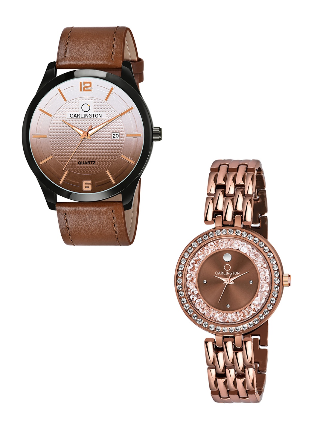 

CARLINGTON Pack Of 2 Multicoloured Embellished Dial & Leather Straps Analogue Watch, Multi