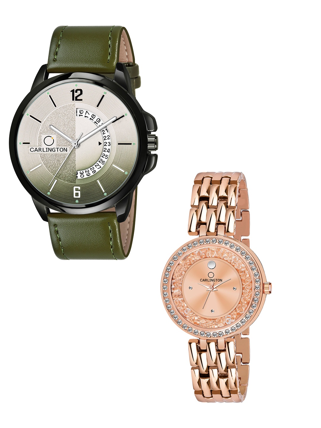 

CARLINGTON Pack Of 2 Multicoloured Embellished Dial & Leather Straps Analogue Watch, Multi