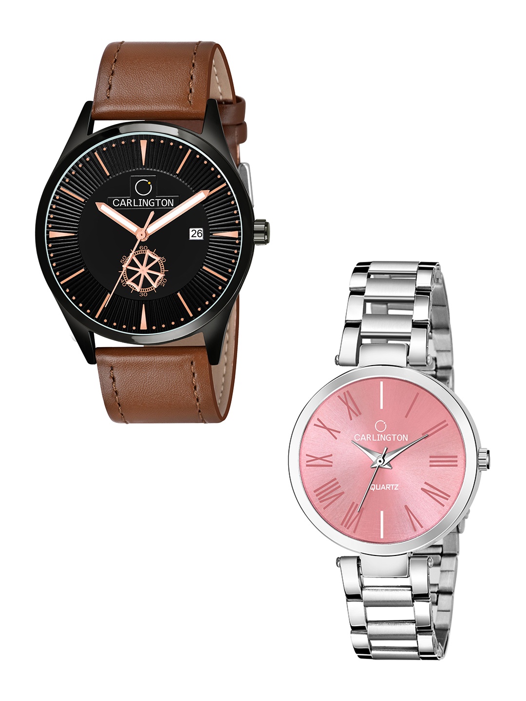 

CARLINGTON Unisex Tan Dial & Leather Straps Analogue His and Her Watches CT1020 TanBlack