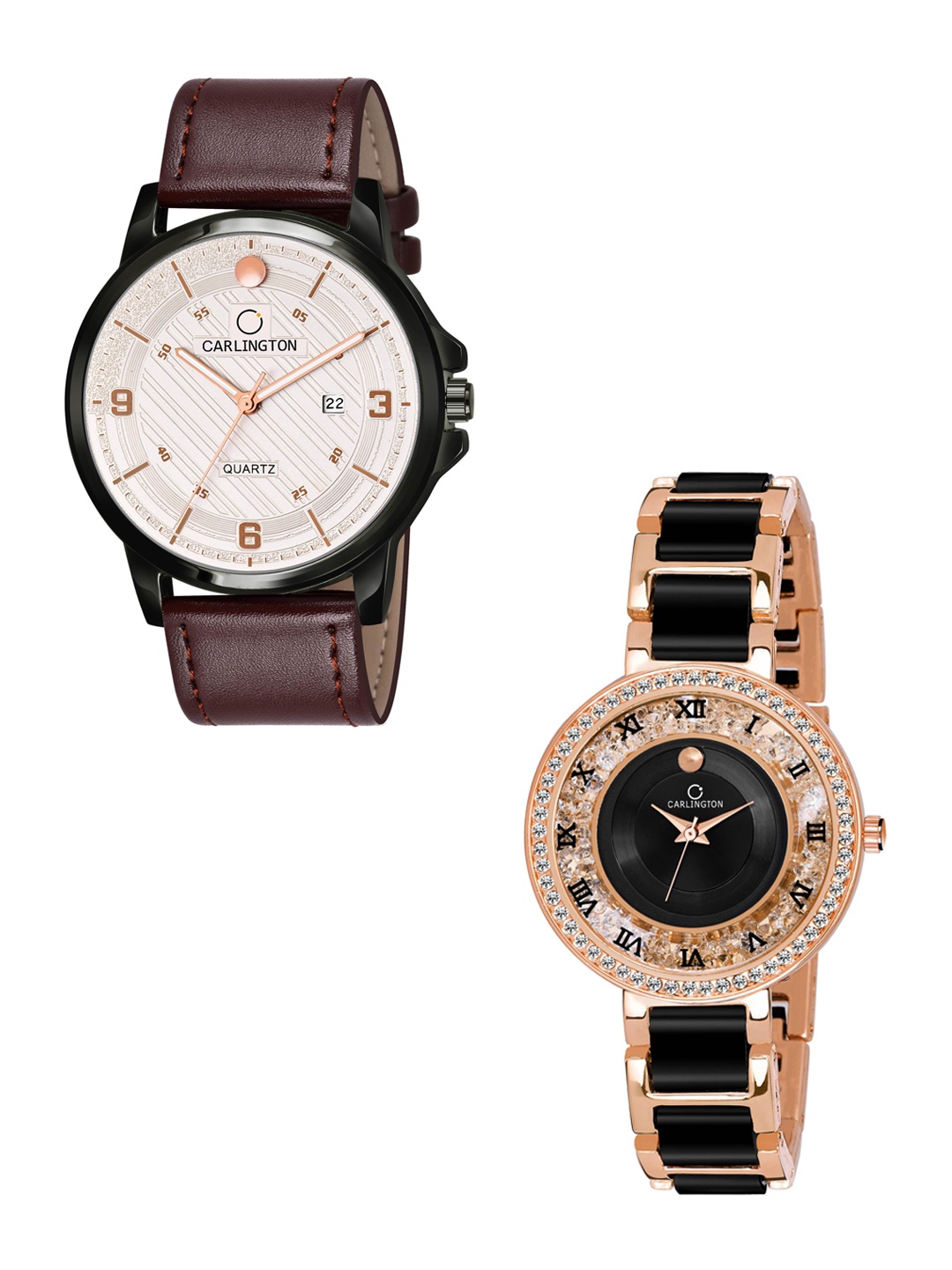 

CARLINGTON Unisex Dial & Leather Straps Analogue His and Her Watches CT1050, Brown