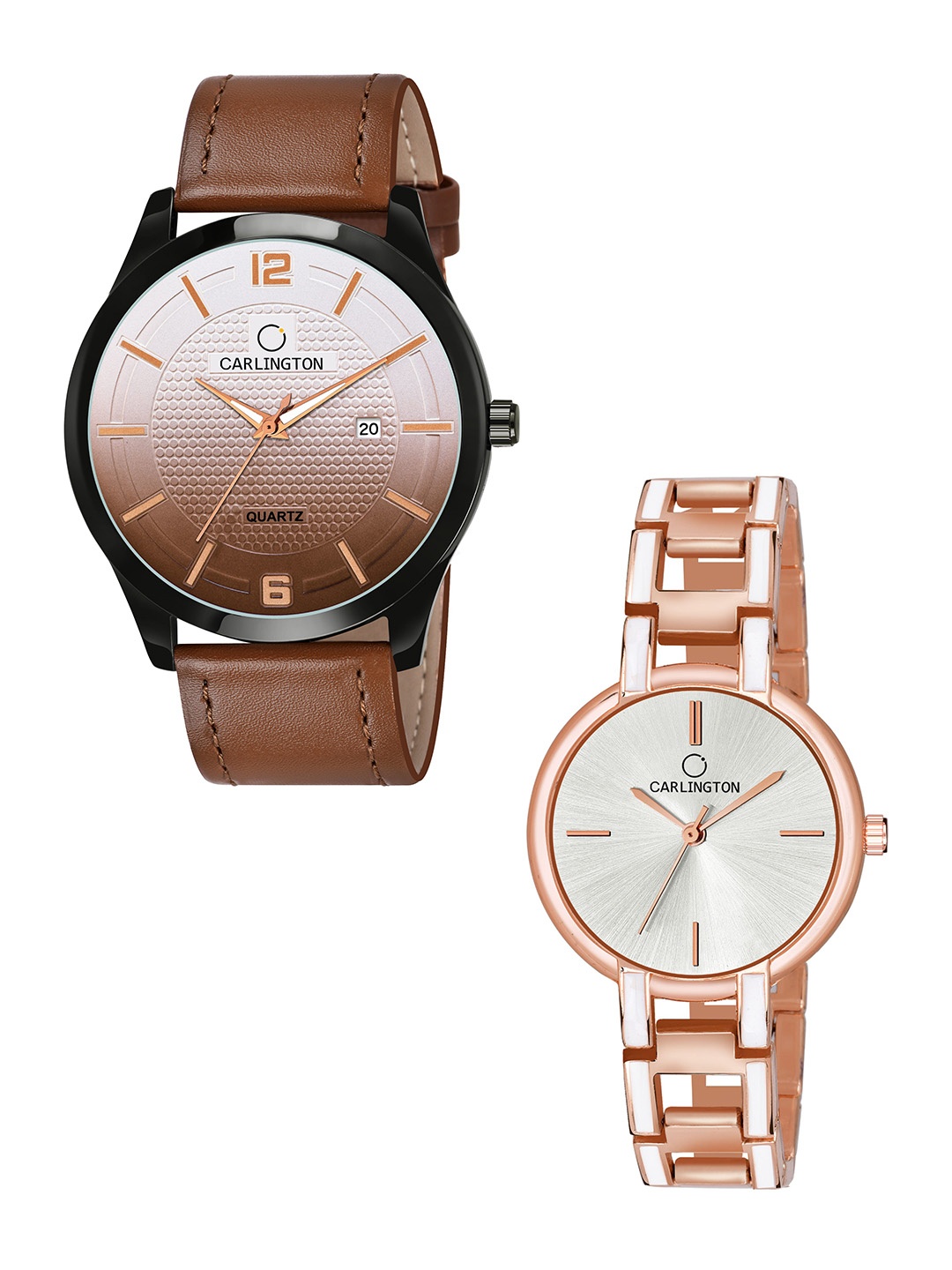 

CARLINGTON Unisex Dial & Leather Straps Analogue His and Her Watches CT1010, Tan