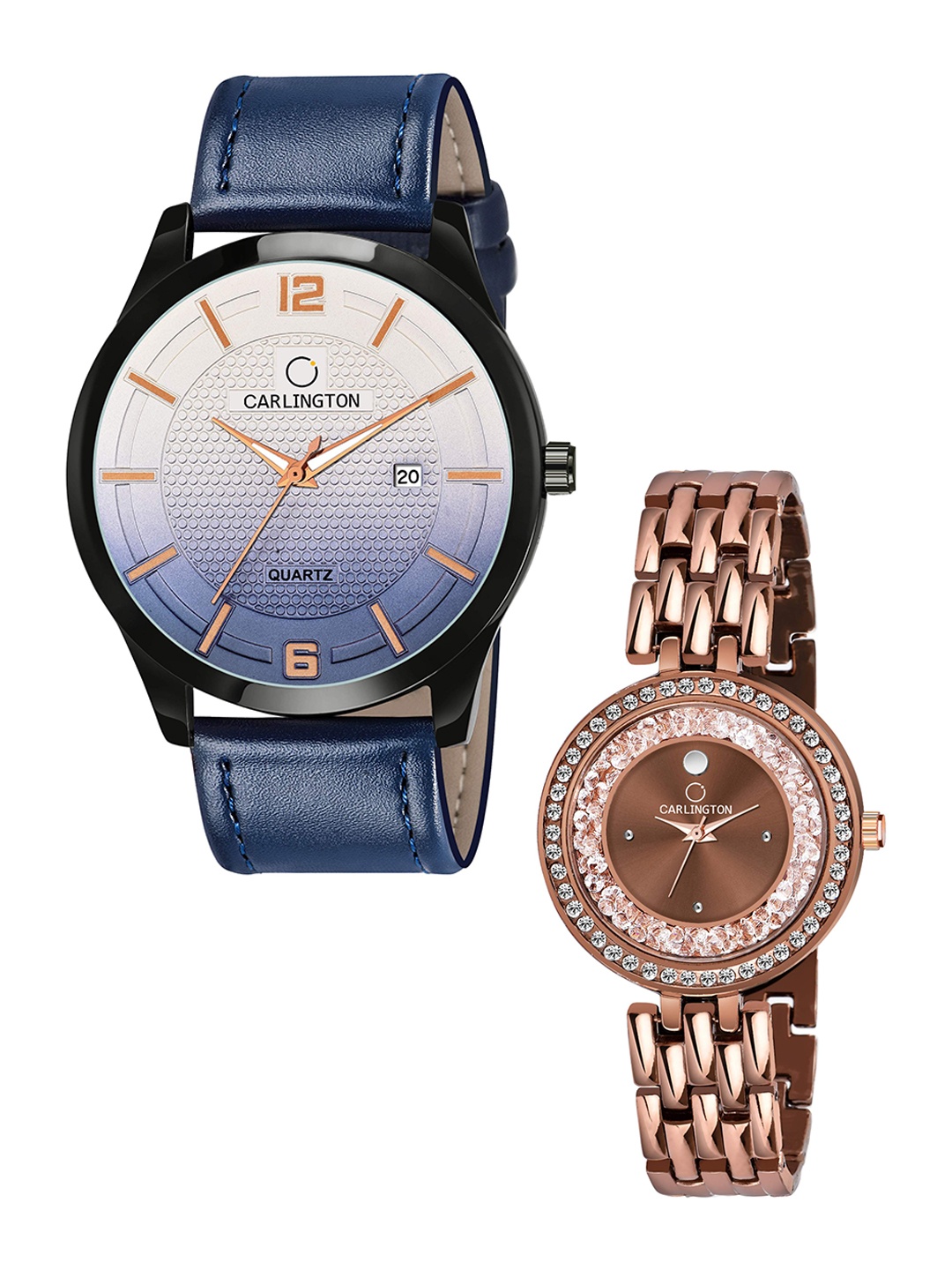 

CARLINGTON Unisex Blue Dial & Blue Leather Straps Analogue Couple Watch CT1010 Blue