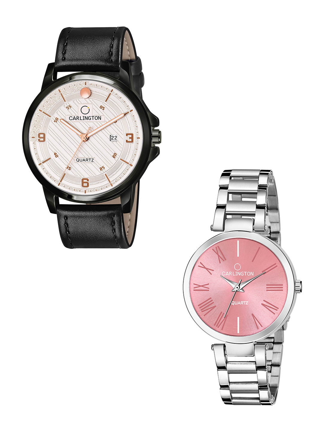 

CARLINGTON Unisex Silver Dial & Black Leather Straps Analogue Couple Watch CT1050