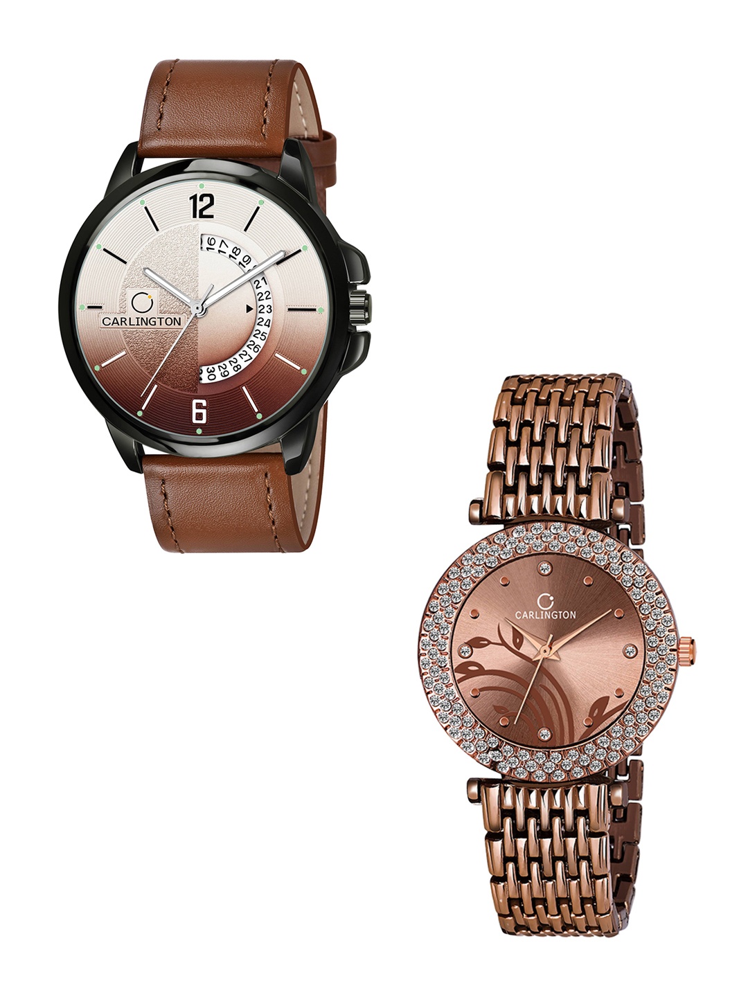 

CARLINGTON Unisex Tan Dial & Tan Leather Straps Analogue Couple Watch CT1030 Tan