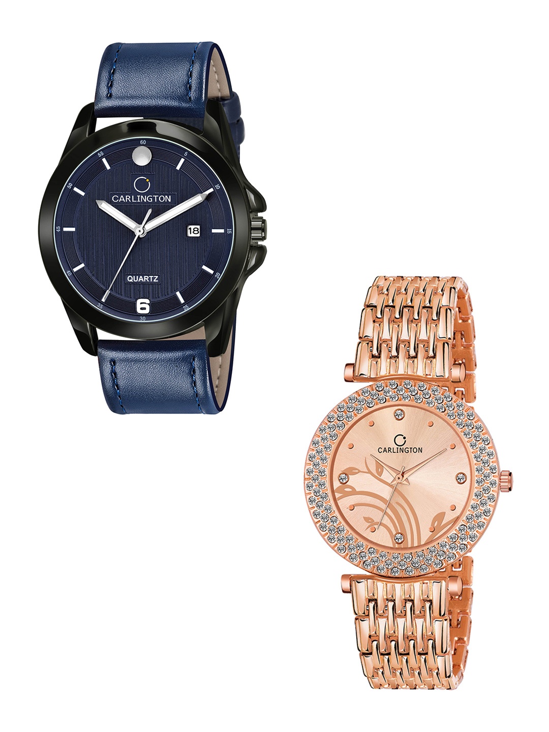 

CARLINGTON Unisex Blue Dial & Blue Leather Straps Analogue Couple Watch CT1040 Blue