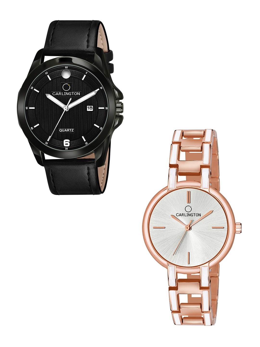

CARLINGTON His and Her Black Dial & Straps Analogue Watch Combo- CT1040 Black