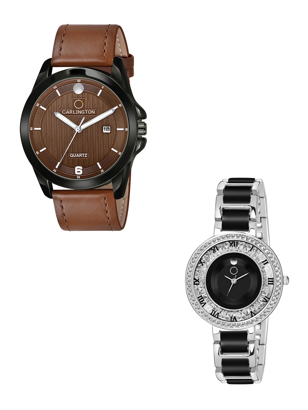 

CARLINGTON His and Her Brown Dial & Leather Straps Analogue Watch Combo-CT1040 Tan