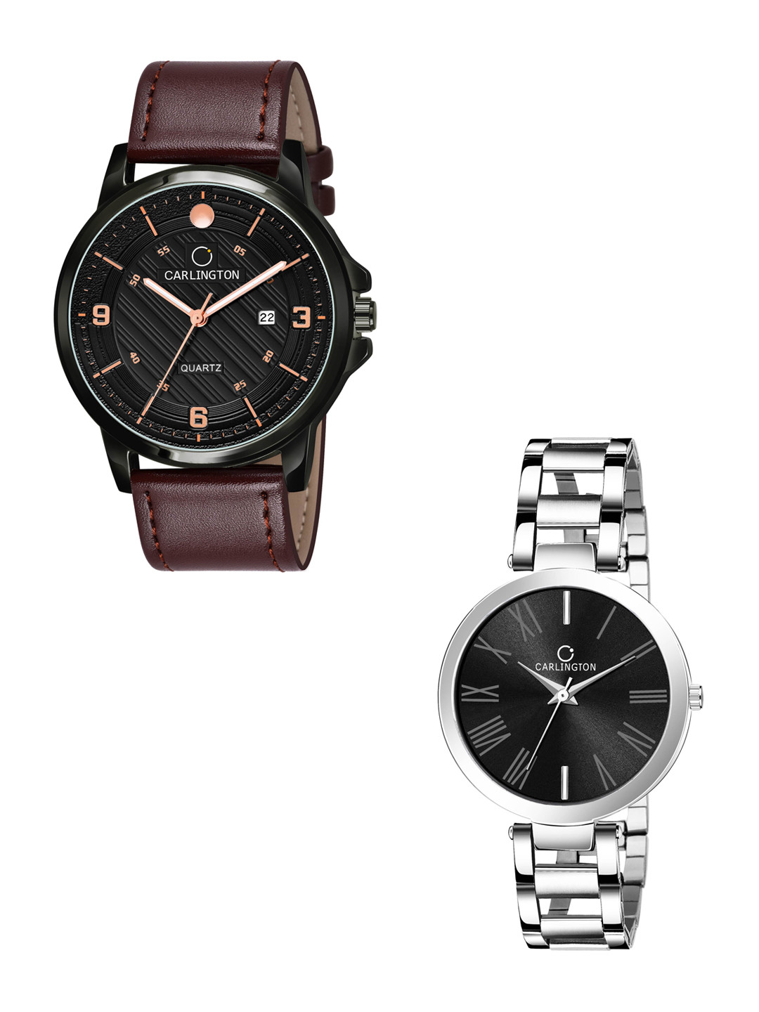 

CARLINGTON His and Her Brown Dial & Black Straps Analogue Watch Combo -CT1050 BrownBlack