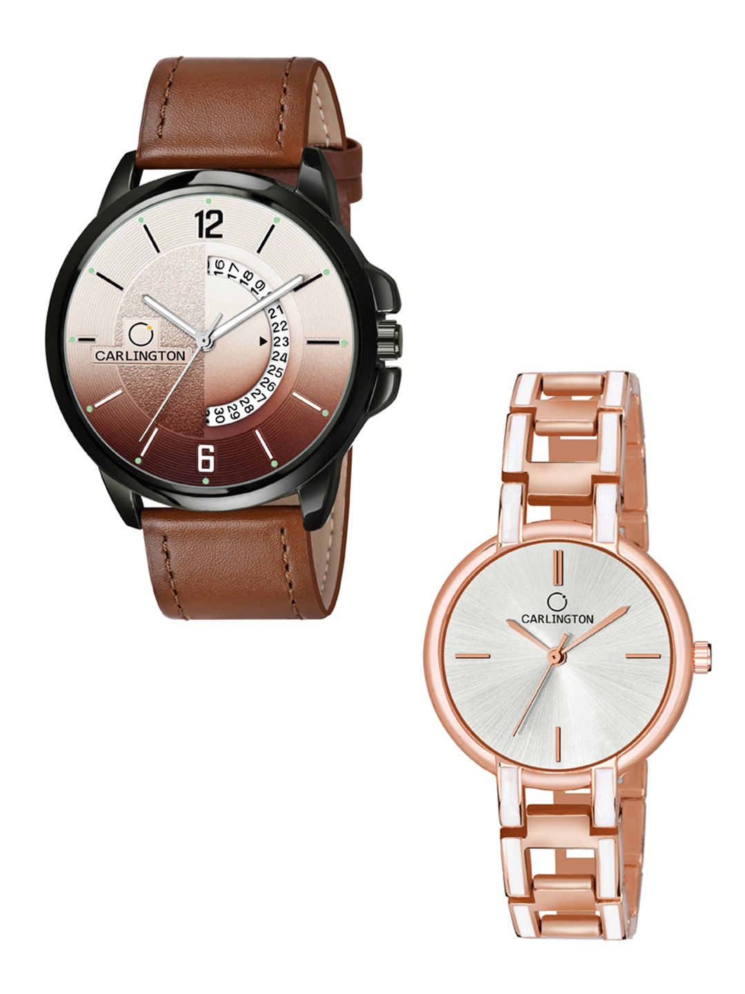 

CARLINGTON His and Her Brown Dial & Brown Straps Analogue Watch Combo-CT1030 Tan