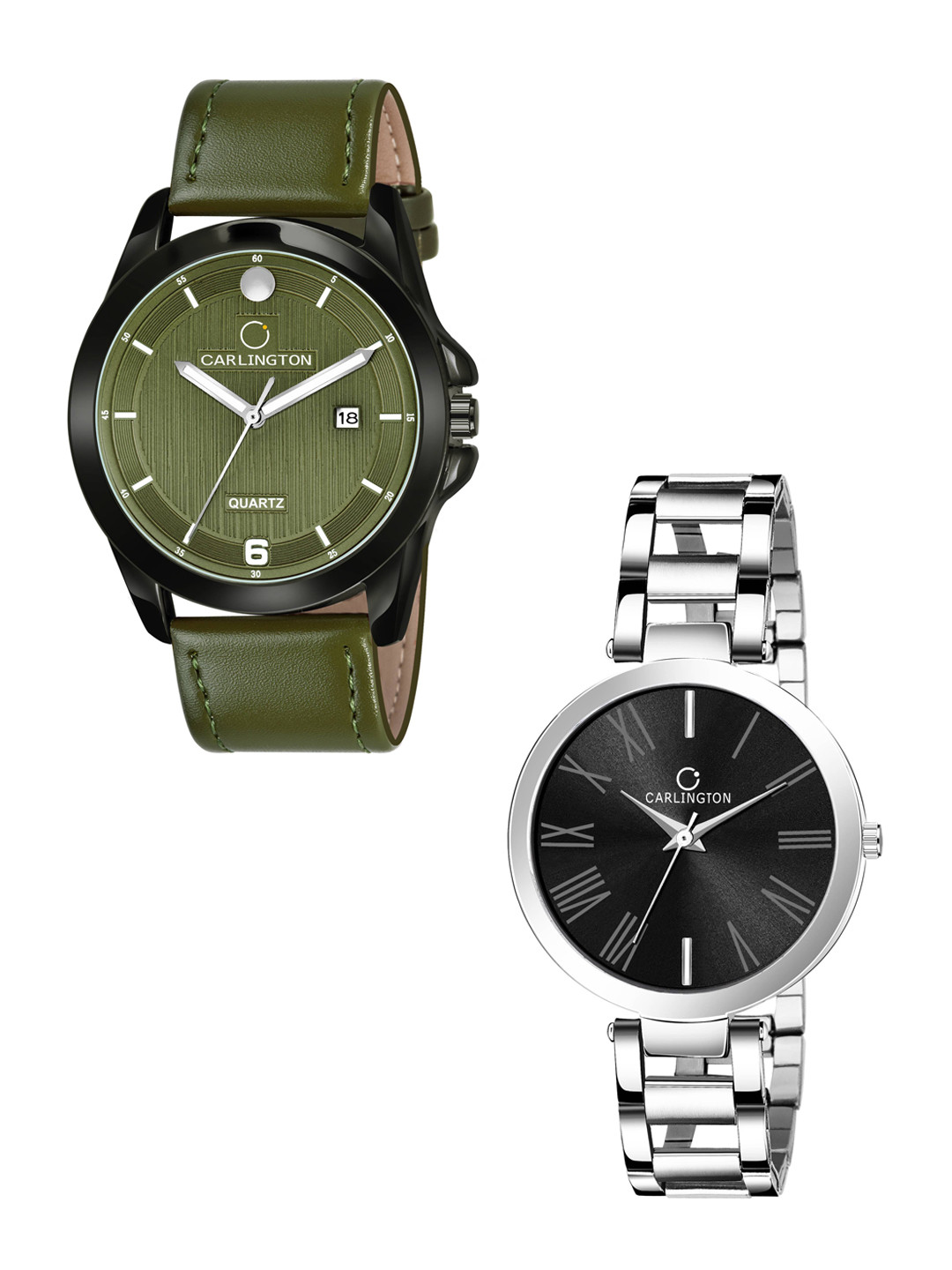 

CARLINGTON His and Her Green Dial & Green Straps Analogue Watch Combo-CT1040 Green, Olive