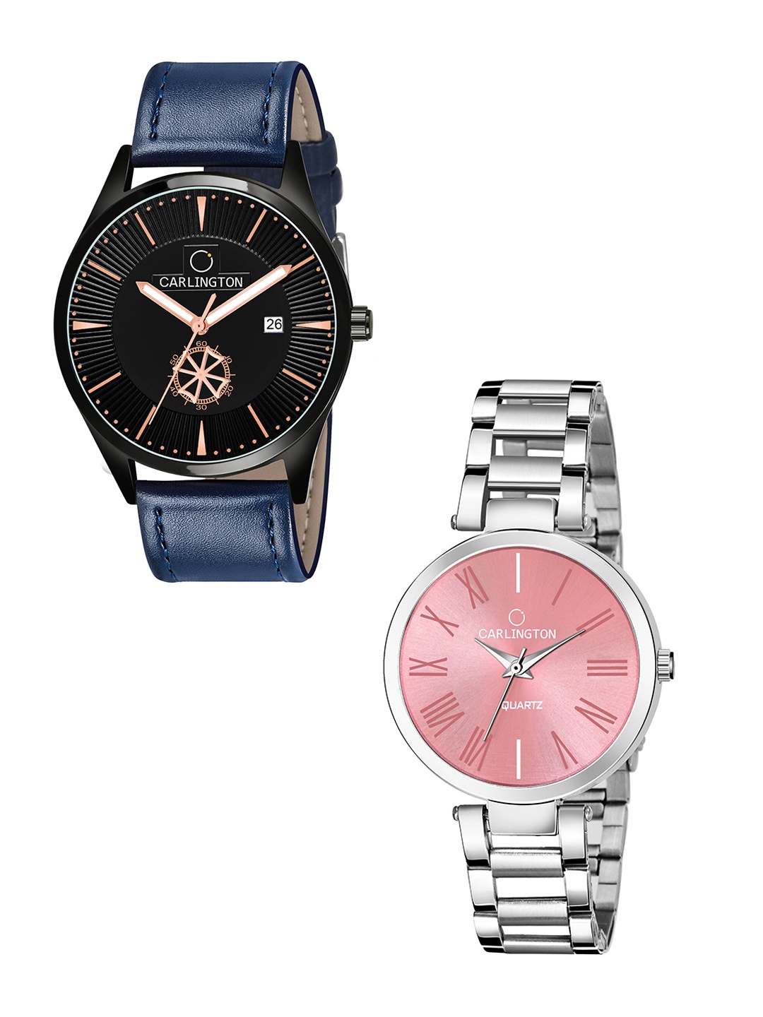 

CARLINGTON Unisex Black Dial & Blue Leather Straps Analogue Watch CT1020 BlueBlack-112