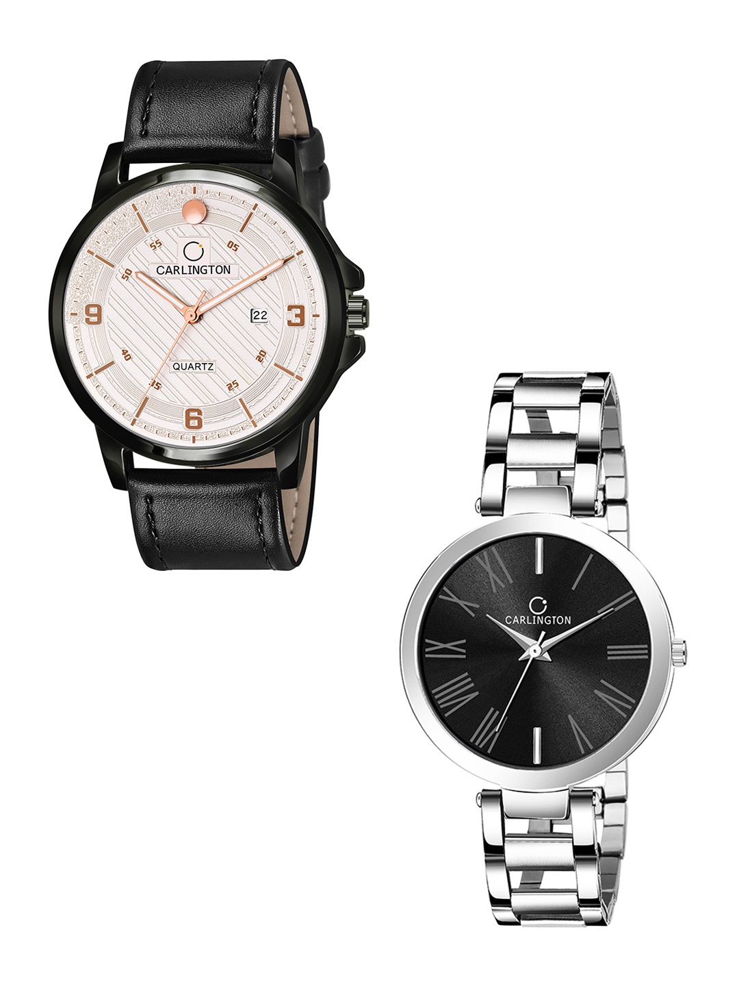 

CARLINGTON Unisex Off-White Dial & Black Leather Strap Analogue Couple Watch CT1050