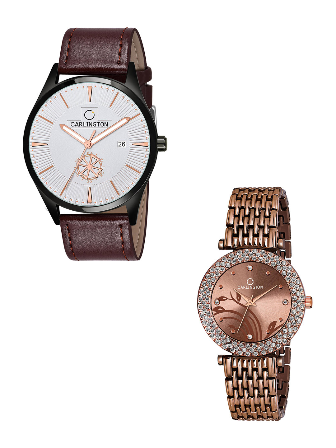 

CARLINGTON Unisex Silver Dial & Brown Leather Straps Analogue Couple Watch CT1020