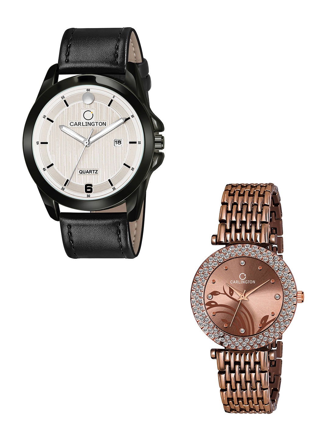 

CARLINGTON Unisex Silver Dial & Black Leather Straps Analogue Couple Watch CT1040