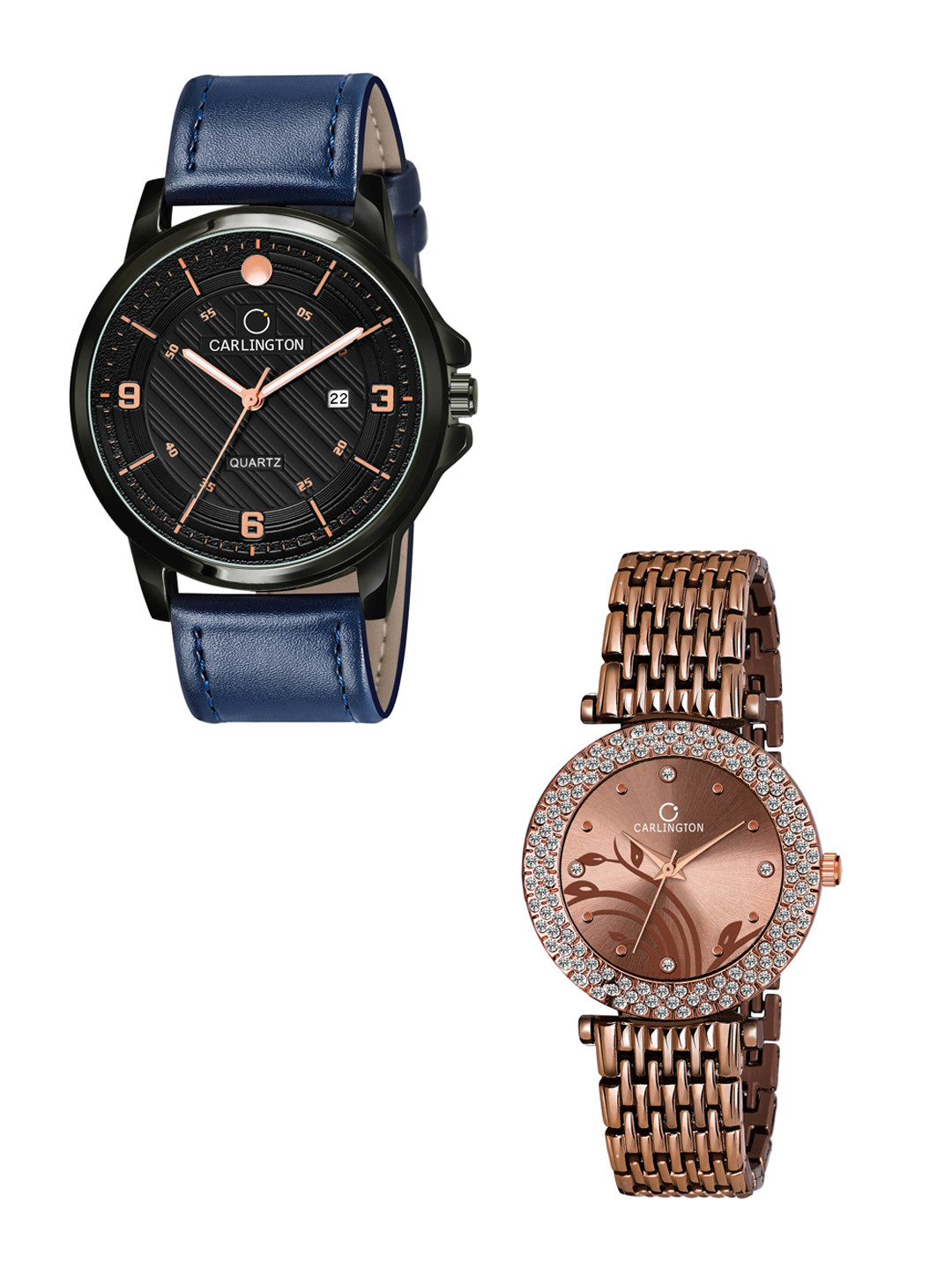

CARLINGTON Unisex Black Dial & Blue Leather Straps Analogue Couple Watch CT1050 BlueBlack